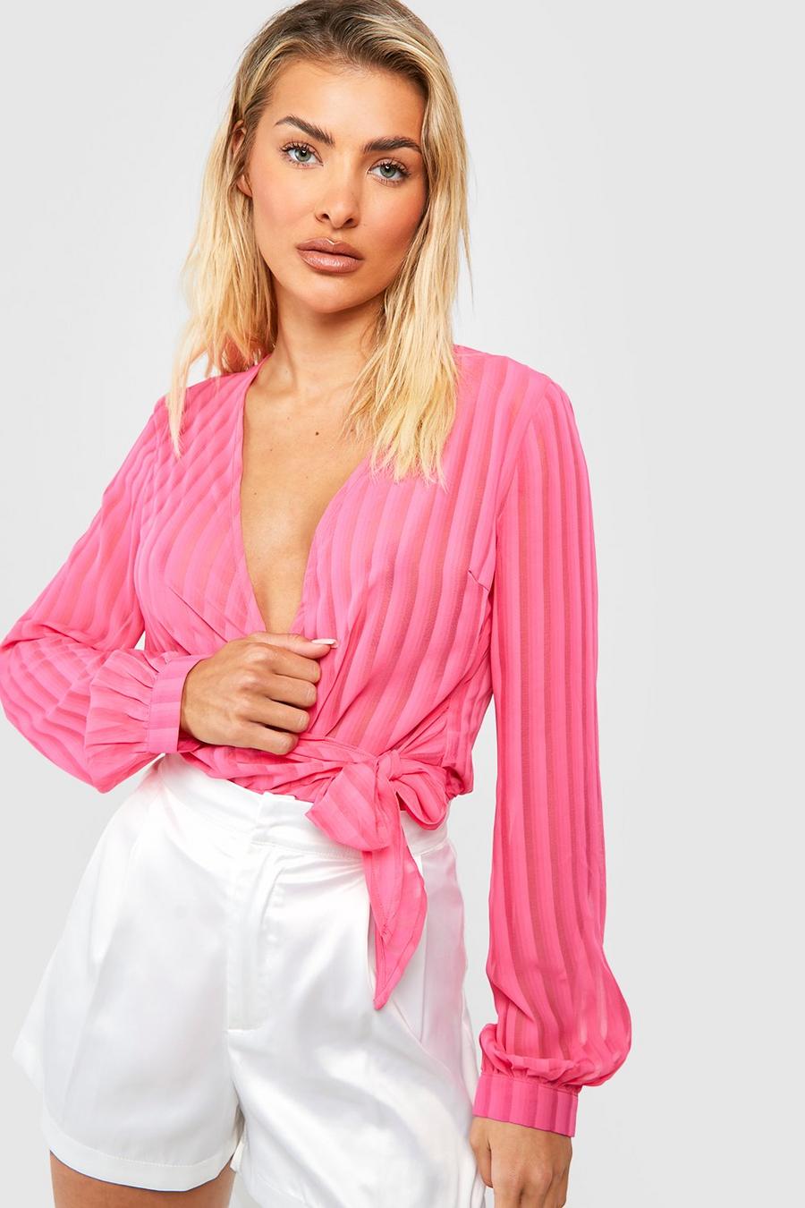 Hot pink Woven Stripe Wrap Bodysuit
